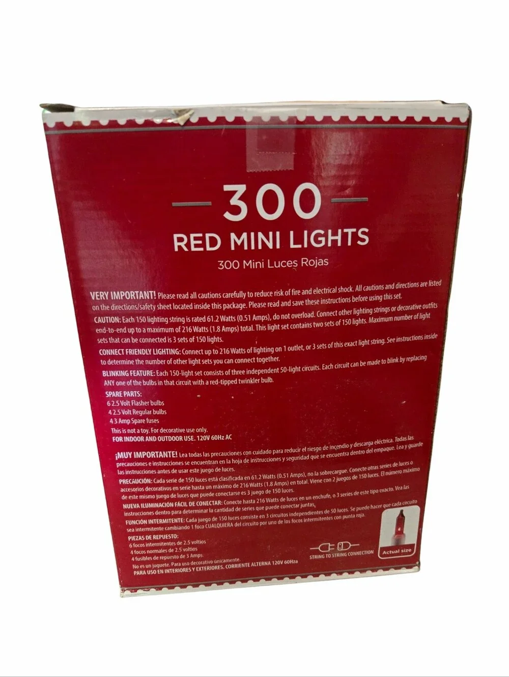 Holiday Time - 300 Red Mini Lights, White Wire 65' Indoor/Outdoor, NEW